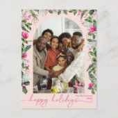 Hellrosa Grünpflanzen Arch Happy Holidays Foto Postkarte (Vorderseite)