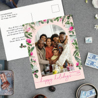 Hellrosa Grünpflanzen Arch Happy Holidays Foto