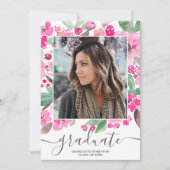 Hellrosa Grünschrift Foto Abschluss Einladung (Vorderseite)