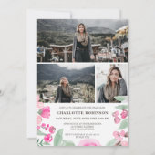 Hellrosa Grünschrift Foto Abschluss Einladung (Rückseite)