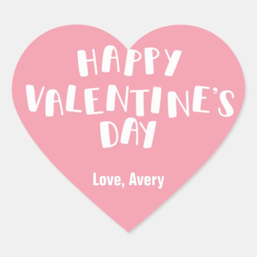 Hellrosa Happy Valentine's Day Herz-Aufkleber (Vorderseite)