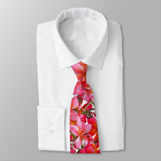 Hellrosa Hawaiian Plumeria Print Neck Tie Krawatte (Gebunden)