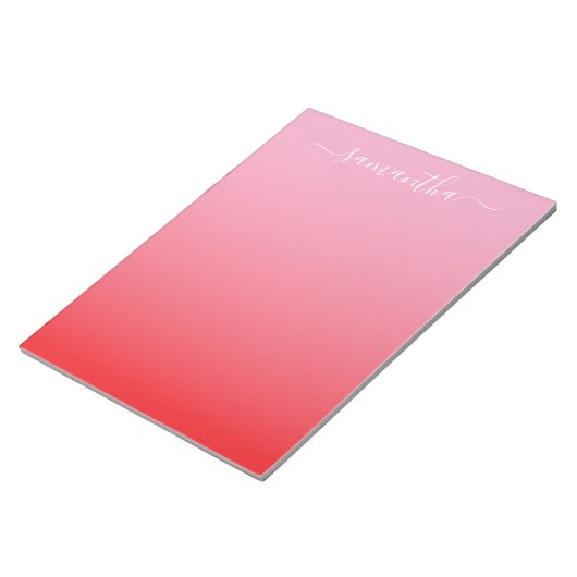 Hellrosa Hellroter Farbverlauf Girly Signatur Notizblock (angewinkelt)
