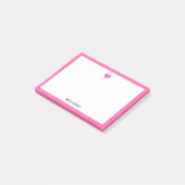 Hellrosa Herz und Border auf Weiß mit Name Post-it Klebezettel (angewinkelt)