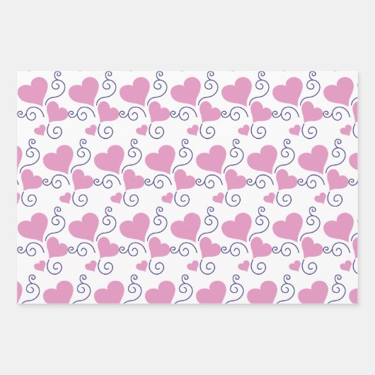 Hellrosa Herzen mit dekorativen blauen Wirbel Geschenkpapier Set (Vorderseite 3)