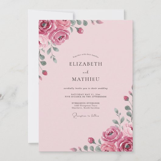 Hellrosa Hochzeit Einladung (Vorderseite)