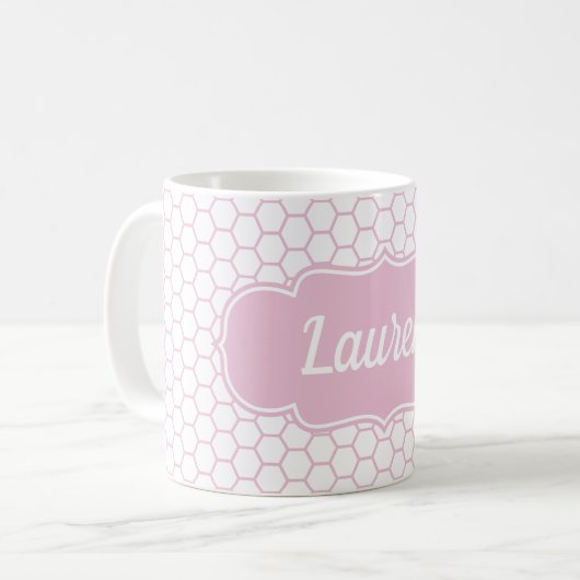 Hellrosa Honeycomb Custom Monogram Kaffeetasse (Vorderseite Links)