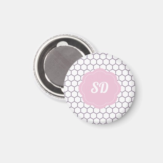 Hellrosa Honeycomb Custom Monogram Magnet (Vorderseite/Rückseite)
