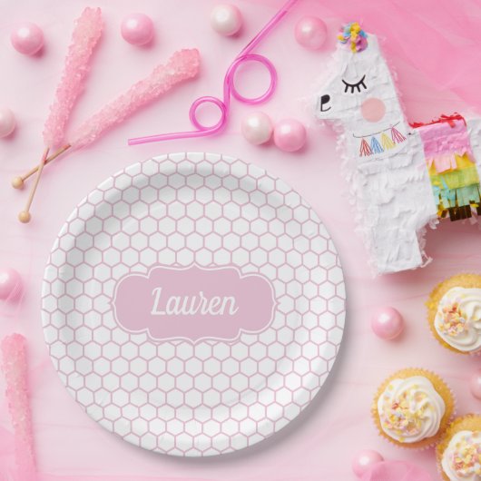 Hellrosa Honeycomb Custom Monogram Pappteller (Party)