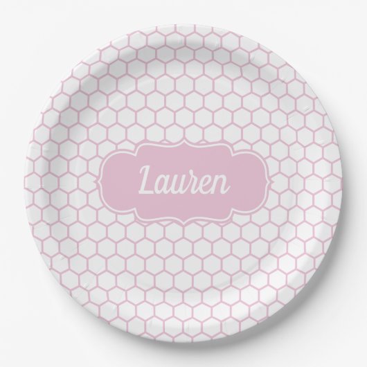 Hellrosa Honeycomb Custom Monogram Pappteller (Vorderseite)