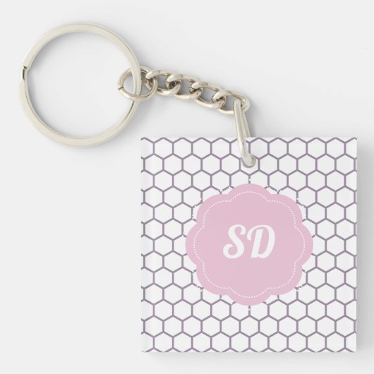 Hellrosa Honeycomb Custom Monogram Schlüsselanhänger (Vorderseite)