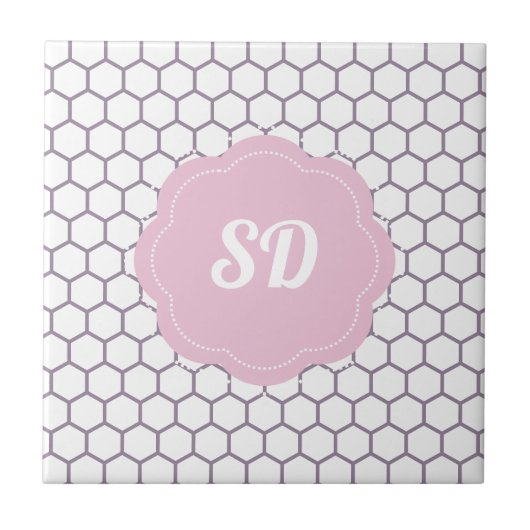 Hellrosa Honeycomb Hexagon Custom Monogram Fliese (Vorderseite)