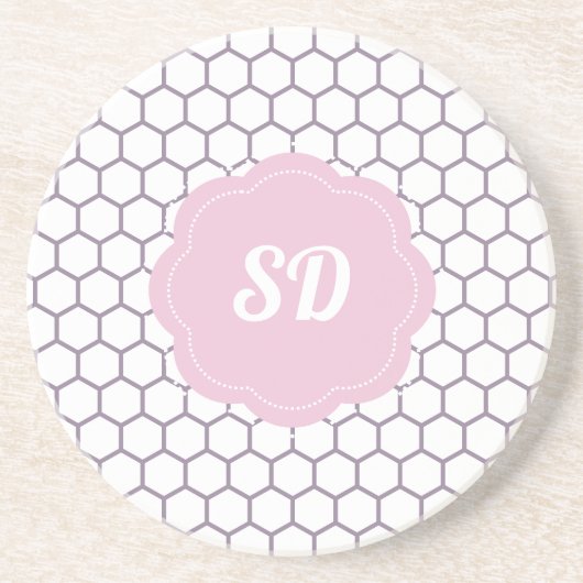 Hellrosa Honeycomb Hexagon Custom Monogram Getränkeuntersetzer (Vorne)