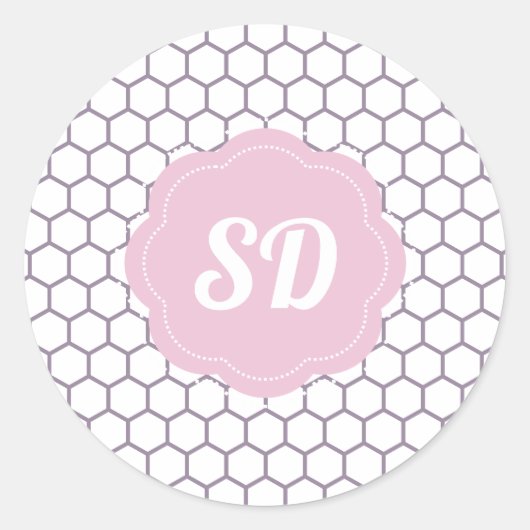 Hellrosa Honeycomb Hexagon Custom Monogram Runder Aufkleber (Vorderseite)