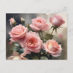 Hellrosa hübsche Rose Aquarellmalerei Postkarte