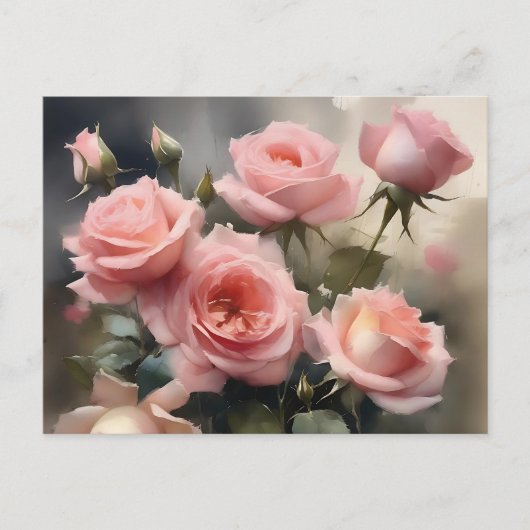 Hellrosa hübsche Rose Aquarellmalerei Postkarte (Vorderseite)