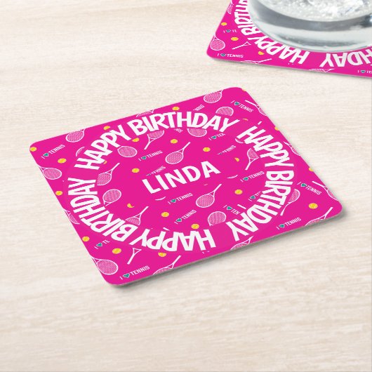 Hellrosa I Liebe Tennis, Happy Birthday Rechteckiger Pappuntersetzer (angewinkelt)