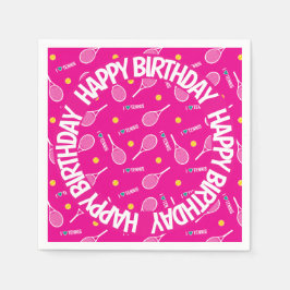 Hellrosa I Liebe Tennis, Happy Birthday Serviette