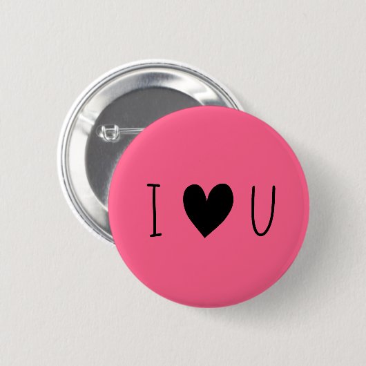Hellrosa "i Liebe you" Schwarzes Herz Button (Vorne & Hinten)