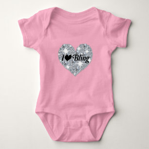 Hellrosa Imitate Diamantherz "I Liebe Bling" Desig Baby Strampler