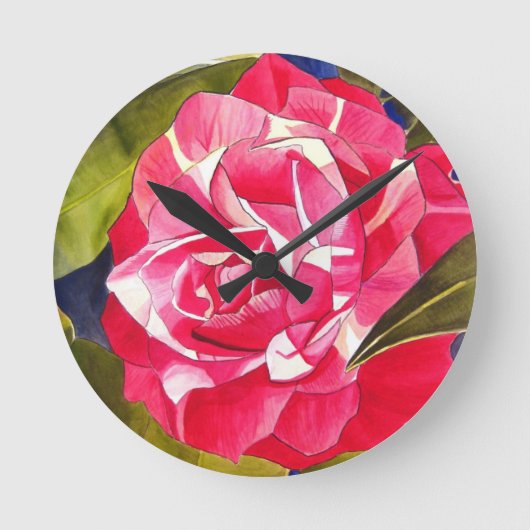 Hellrosa Kamelien Blume Runde Wanduhr (Vorderseite)