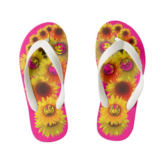 Hellrosa Kinder Unisex Sonnenblumen Flip Flops Kinderbadesandalen (Fußbett)