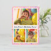 Hellrosa Konfetti personalisierbare Fotos und Text Einladung (Stehend Vorderseite)