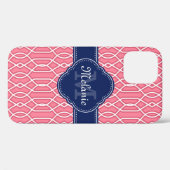 Hellrosa, Lattice Muster Navy Monogram Case-Mate iPhone Hülle (Rückseite (Horizontal))