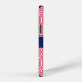Hellrosa, Lattice Muster Navy Monogram iPhone Hülle (Rechte Seite)