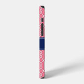 Hellrosa, Lattice Muster Navy Monogram iPhone Hülle (Linke Seite)
