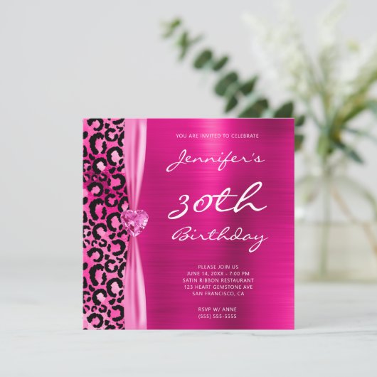 Hellrosa Leopard Glam 30. Geburtstag Einladung (Stehend Vorderseite)
