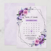 Hellrosa Lila Aquarellfarben Blume Save The Date (Vorne/Hinten)