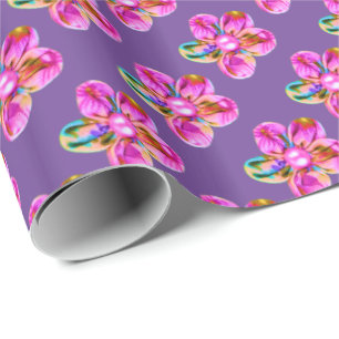 Hellrosa, lila Blume mit Handnähten Geschenkpapier