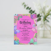 Hellrosa Lila Blumenschmetterlinge Geburtstag Einladungspostkarte (Stehend Vorderseite)