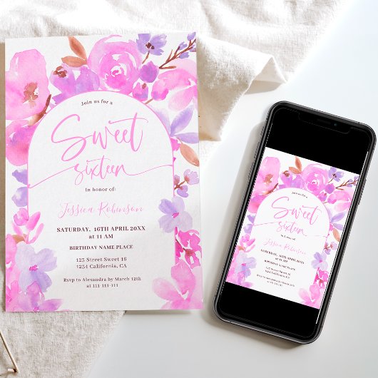 Hellrosa lila Blumensüß 16 Einladung