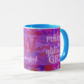 Hellrosa + Lila-Tarnmuster-Glitter-Camo-Name Tasse (VorderseiteRechts)