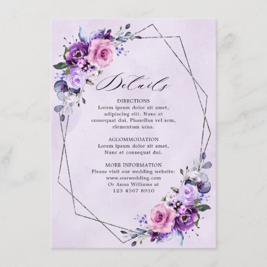Hellrosa Lilac Lila Shades Blume Hochzeit Begleitkarte (Vorderseite)