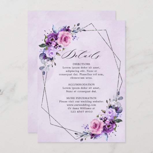 Hellrosa Lilac Lila Shades Blume Hochzeit Begleitkarte (Vorne/Hinten)