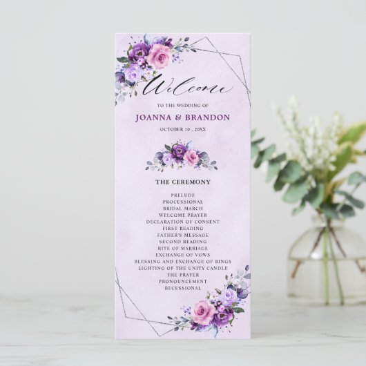 Hellrosa Lilac Lila Shades Blume Hochzeit Programm (Stehend Vorderseite)