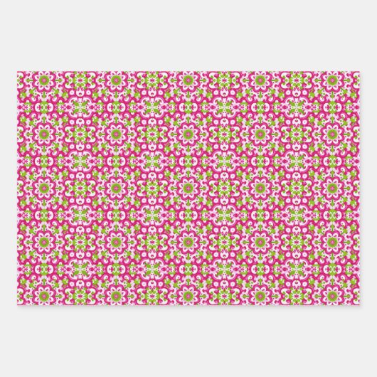 Hellrosa, Lime-Grün- und Weißmuster Geschenkpapier Set (Vorderseite 3)