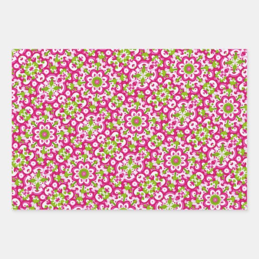 Hellrosa, Lime-Grün- und Weißmuster Geschenkpapier Set (Vorderseite)