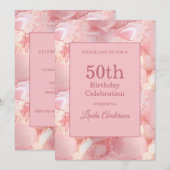 Hellrosa Marmor 50. Geburtstag Einladung (Vorne/Hinten)