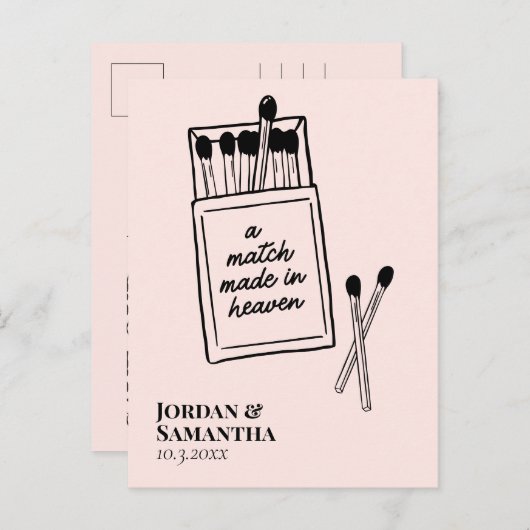 Hellrosa Match Save the Date im Himmel gemacht Postkarte (Vorne/Hinten)