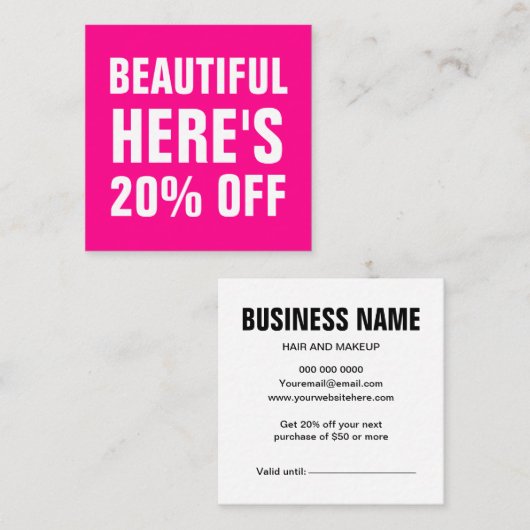 Hellrosa minimalistisch-modern rabattkarte (Vorne/Hinten)