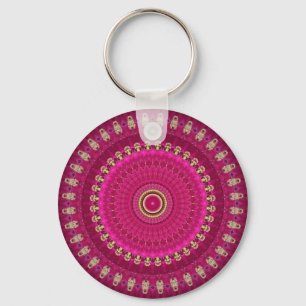 Hellrosa mit gelbem Mandala-Design Schlüsselanhänger