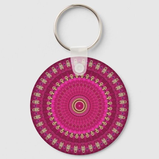 Hellrosa mit gelbem Mandala-Design Schlüsselanhänger (Vorderseite)
