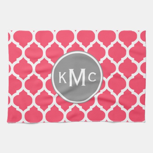 Hellrosa Mit Monogramm marokkanisches Gitter Handtuch (Horizontal)