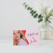 Hellrosa mit schwarzer Schrift Foto-Makeup Visitenkarte (Stehend Vorderseite)