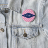 Hellrosa Modern Square Muster Blaue Beschriftung Button (Beispiel)