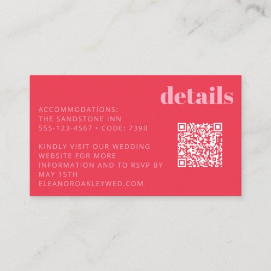 Hellrosa Modern Wedding Details QR Code Begleitkarte (Vorderseite)